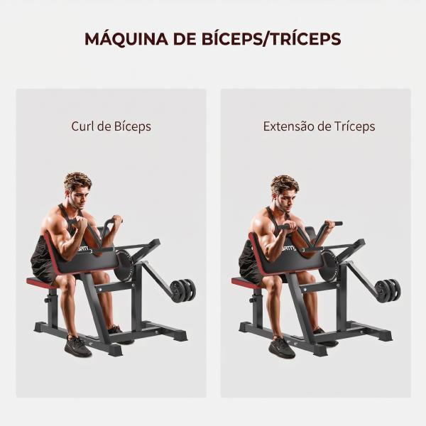 Máquina de Bíceps e Tríceps 2 em 1 com Banco Scott e Assento Regulável em Altura para Casa e Ginásio