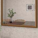 Espelho de Parede 65x110 cm com Moldura de Madeira em Forma de Janela Espelho Decorativo para Sala Quarto Castanho Escuro