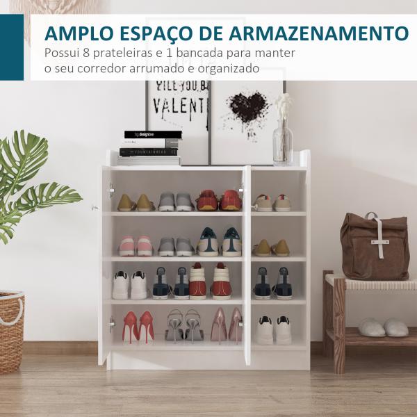 Sapateira Armário Multiuso com 2 Portas Prateleiras Interiores e 4 Prateleiras Exteriores com Altura Ajustável 83x30x90 cm Branco