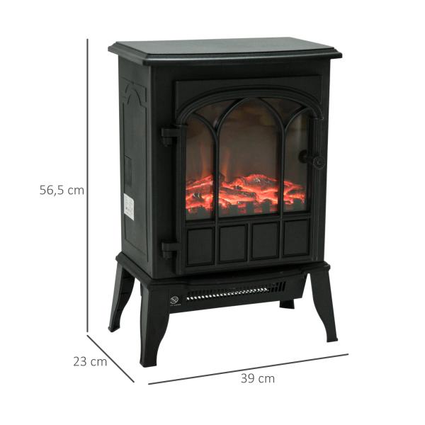 Lareira Elétrica Portátil 1000/2000W com Efeito de Chama Realista e Proteção Contra Superaquecimento 41,5x28x54 Preto
