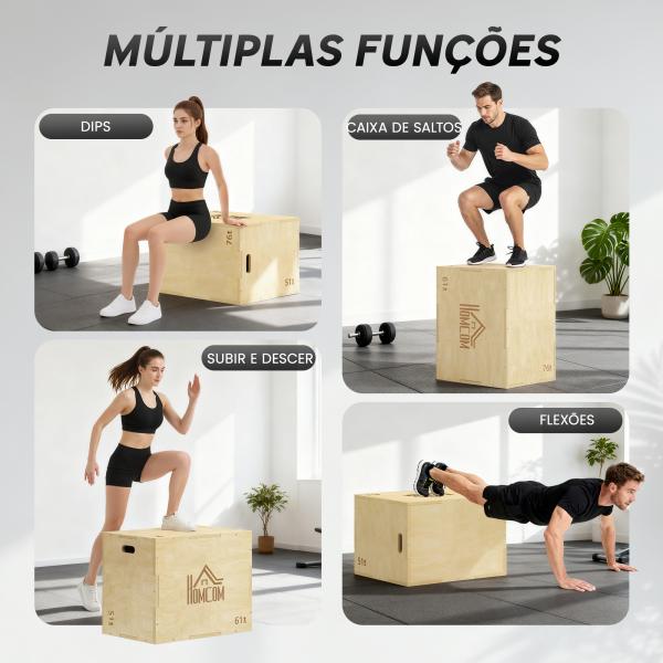 Caixa Pliometria de Madeira Caixa de Saltos com 2 Alças Recortadas Carga Máxima 120 kg 61x51x73 cm Madeira