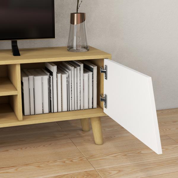 Móvel de TV com 2 Portas e 2 Estantes para Televisores de até 65 Polegadas 150x30x42 cm Madeira e Branco