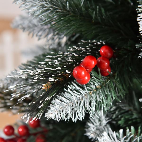 Árvore de Natal Artificial 180cm Ignífugo com 539 Ramos 51 Bagas Folhas de PVC Base Dobrável e Suporte Metálico Verde