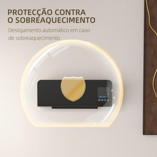Aquecedor Elétrico de Parede 1000W/2000W 54,5x12x21,5 cm Preto