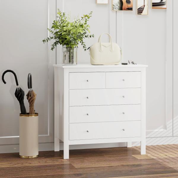 Cómoda com 5 Gavetas com Pés Elevados para Sala e Escritório Estilo Moderno 79x39,5x80,5 cm Branco