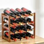 Suporte para 16 Garrafas de Bambu Prateleira para Garrafas de Vinho de 4 Níveis 43x23,5x38cm Marrom