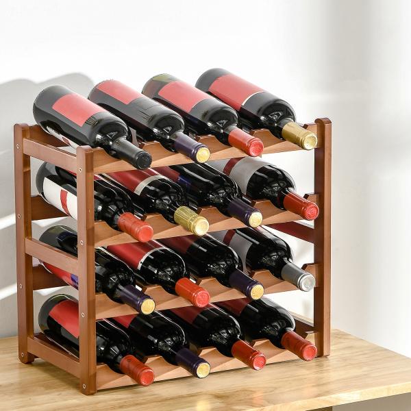 Suporte para 16 Garrafas de Bambu Prateleira para Garrafas de Vinho de 4 Níveis 43x23,5x38cm Marrom
