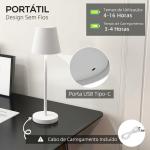 Candeeiro de Mesa com Luzes LED Candeeiro de Mesa Sem Fios Recarregável por USB - C 3 Cores Ø11,2x36,5 cm Branco