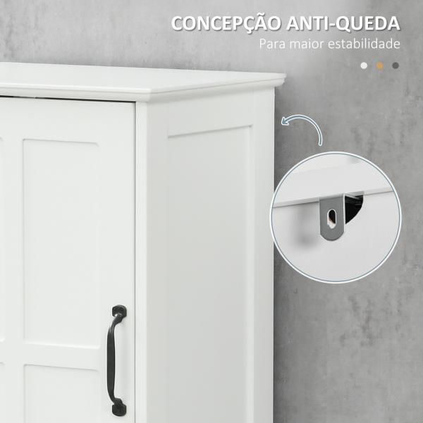 Coluna de Casa de Banho com 2 Portas 1 Gaveta Prateleira Aberta e Prateleiras Ajustáveis 40x30x164 cm Branco