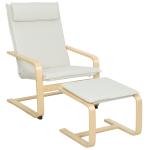 Poltrona com Otomano Poltrona de Leitura com Pernas de Madeira e Estofado em Linho 67x78x92 cm Creme