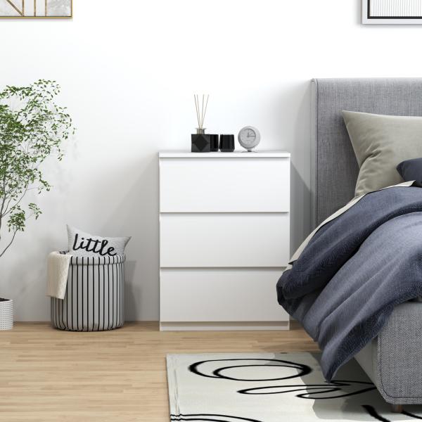 Cómoda com 3 Gavetas de Madeira Cómoda de Dormitório Cómoda Branca Estilo Moderno 55x34x75 cm Branco Brilhante