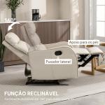 Poltrona Relax Reclinável Manual Revestida em PU com Apoio de Pés Retrátil Poltrona Reclinável até 160º 65x89x100 cm Creme