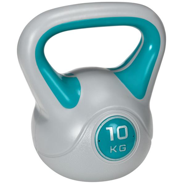 Kettlebell 10kg Peso Russo com Revestimento de PU e Enchimento de Areia para Treinamento 22x16x26cm Azul e Cinza