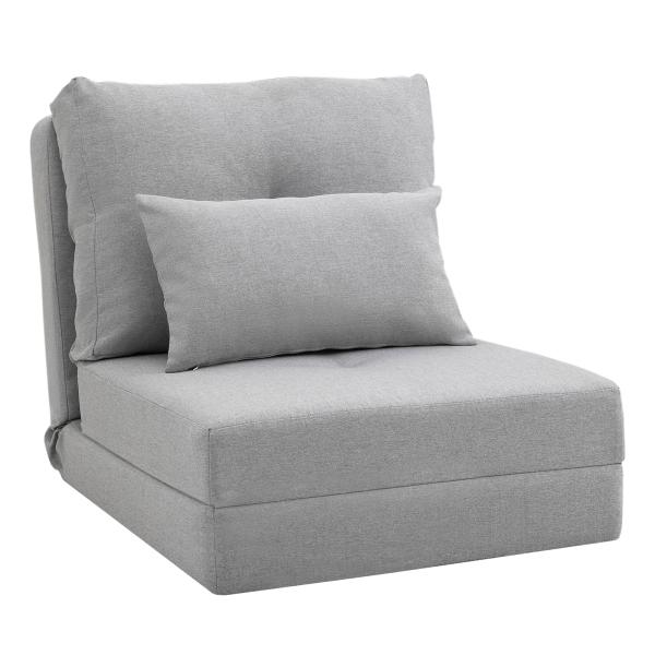 Sofá - Cama Individual Dobrável Revestido em Linho com Encosto Ajustável 5 Posições 1 Almofada Cinzento Claro
