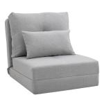Sofá - Cama Individual Dobrável Revestido em Linho com Encosto Ajustável 5 Posições 1 Almofada Cinzento Claro