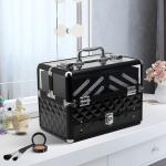 Estojo de Maquilhagem Organizador de Cosméticos Portátil com Múltiplos Níveis Alça e Bandejas 30x18,5x22 cm Preto e Transparente