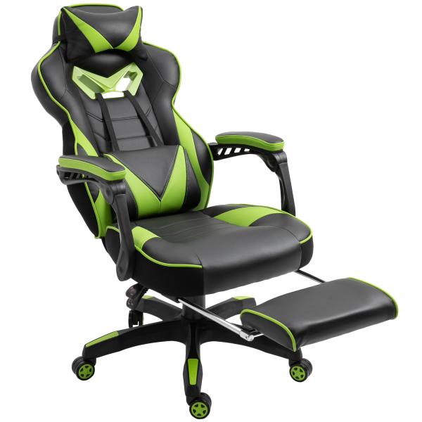 Cadeira de escritorio gaming ergonômica Altura Ajustável reclinável com apoio para pés Verde e Preto