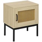 Mesa de Cabeceira com Porta de Vime Estilo Cannage com Pés de Metal 43x30x51 cm Madeira e Preto