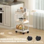 Carrinho Auxiliar com Rodas de 3 Níveis com Cestos Extraíveis Suporte para Toalhas e Estrutura de Metal 42x42,5x76 cm Branco