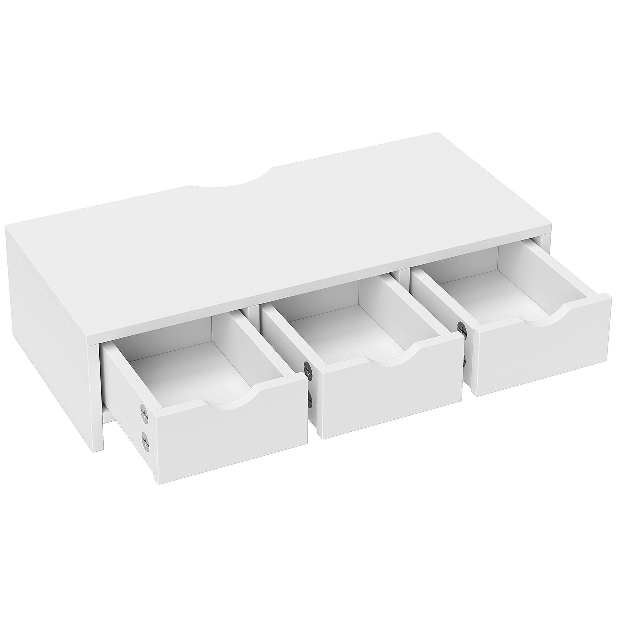 Suporte Elevatório para Monitor de Secretária com 3 Gavetas para PC e Portátil 51x24x13 cm Branco