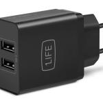 Carregador Dual USB 5V/2.4A Preto - 1LIFE