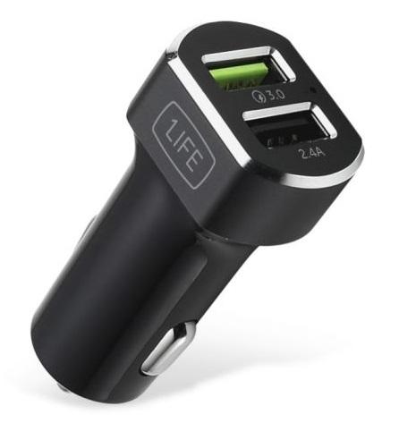 Carregador de Isqueiro Dual USB Quick Charge 18W - 1LIFE