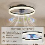 Ventoinha de Teto com Luz LED 40 W Motor DC Reversível Comando Remoto 6 Velocidades 3 Cores Temporizador Preto