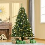 Árvore de Natal Artificial com 745 Ramos 200 Luzes LED com Cor Branco Quente Suporte e Decorações Incluídas Ø112x180cm Verde
