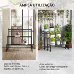 Suporte para Plantas de Três Níveis com Design em Escada e Estrutura Metálica Resistente para Interior e Exterior