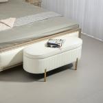 Banco para Pé de Cama em Veludo com Arrumação e Pés Dourados, 108x44x43,5 cm, Creme