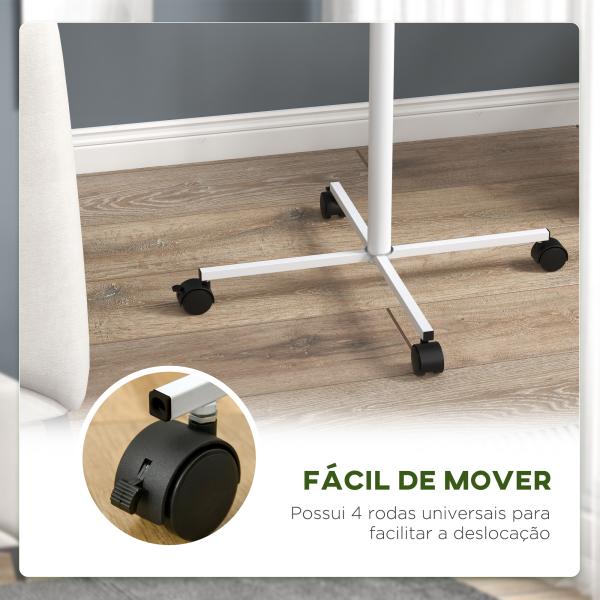 Comedouro para Pássaros em Pé Ø60x138 cm com 4 Rodas 2 Recipientes de Aço Inoxidável e 2 Poleiros Branco