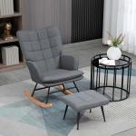 Conjunto de Poltrona Baloiço com Apoio para os Pés Poltrona Relax com Almofada Acolchoada e Anti - Tombo 64x89x90 cm Cinza