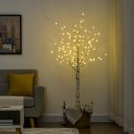 Árvore de Bétula com 96 Luzes LED IP44 Branco Quente Ramos Flexíveis e Base de Candeeiro 22x22x180 cm Branco