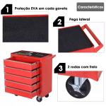 Carrinho de Ferramentas com 5 Gavetas Rodas Trava Armário de Armazenamento para Oficina de Garagem e Chapa de Aço 69x33x75 cm Vermelho