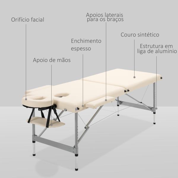 Marquesa de Massagem Dobrável com Altura Ajustável 7 Níveis Apoio de Cabeça e Apoio de Braços 185x70x58 - 82 cm Bege