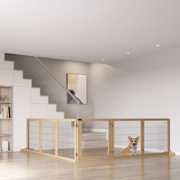 Barreira de Segurança para Cães de Madeira Dobrável para Cães Pequenos e Médios com 6 Painéis 432x36x70 cm Madeira