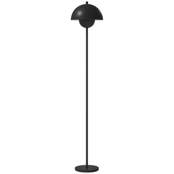 Candeeiro de Pé Moderno com Ecrã em Forma de Taça Refletora de Luz Interruptor de Pé Suporte E27 sem Lâmpada Ø35x155 cm Preto