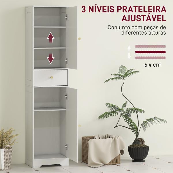 Coluna Casa de Banho com 2 Portas Arqueadas Gaveta e Prateleiras Ajustáveis Armário Alto Casa de Banho 40x29,5x170 cm Branco com Veios