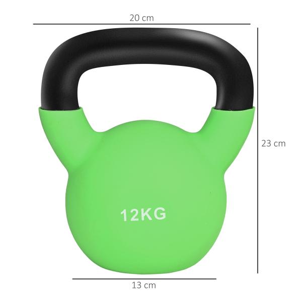 Kettlebell de 12 kg de Ferro Fundido Peso Russo com Revestimento de Neoprene para Treinamento de Força 18x11x20cm Verde