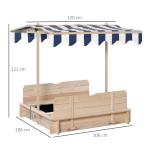 Caixa de Areia de Madeira para Crianças acima de 3 Anos com Banco e Toldo Ajustável Carga 50 kg 106x106x121 cm Madeira