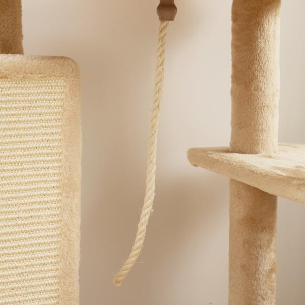 Arranhador para Gatos Grande Altura 132 cm com Plataformas Postes com Escova Bolas Suspensas e Almofadas para Arranhar Bege