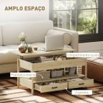 Mesa de Centro com Bancada Elevável Espaço Oculto de Armazenamento Gavetas e Prateleira Aberta 100x50x48 - 62 cm Carvalho