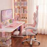 Cadeira Gaming Giratória de Couro PU com Altura Ajustável Inclinável 135° Apoio para a Cabeça 65x63x136 - 142 cm Rosa e Preto
