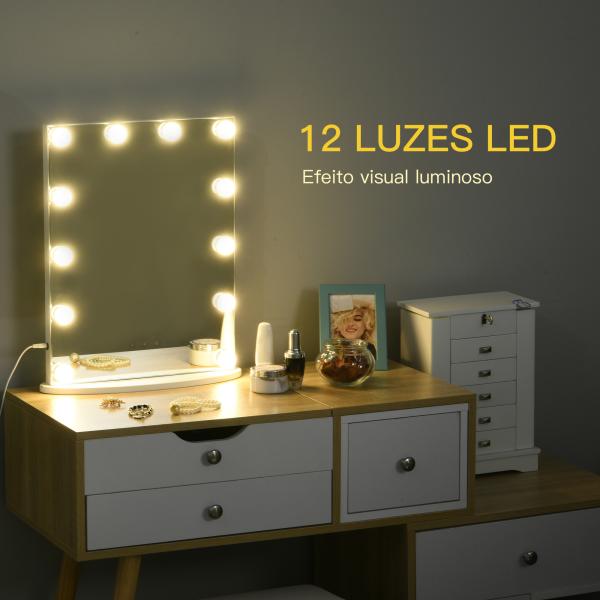 Espelho de maquiagem de Luzes LED Ajustável controle Tátil 41,5x13,5x51 Branco