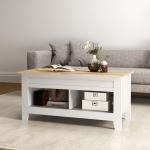 Mesa de Centro com Bancada Elevável 2 Compartimentos Abertos Bancada de Madeira 105x50x49 cm Branco e Madeira