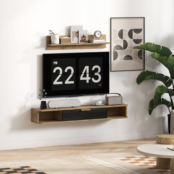 Móvel de TV Sala de Estar com Prateleira de Parede Armário Orifícios para Cabos para Televisão de Parede 120x24x16 cm Carvalho