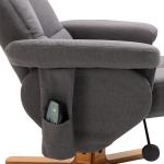 Poltrona Relax Reclinável com Apoio de Pés, 10 Pontos de Massagem, Giratória, Comando à Distância, Bolso Lateral, Cinzento