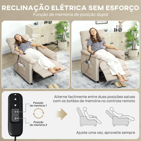 Poltrona Relax com Aquecimento Lombar e Massagem por Vibração Reclinável USB e Função de Memória 82x99x106 cm Bege