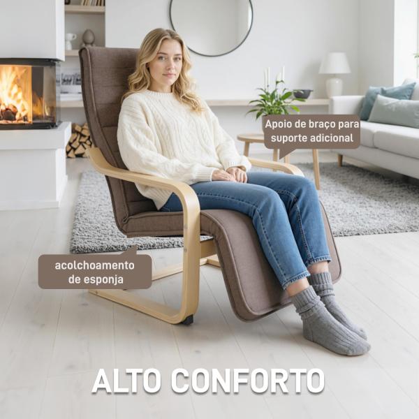 Poltrona Relax com Apoio para os Pés Ajustáveis Poltrona Estofada em Tecido com Estrutura de Madeira 66,5x94x100 cm Marrom