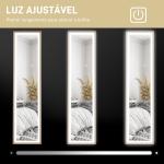 Espelho de Pé com Luz LED 40x160 cm Espelho de Corpo Inteiro com Iluminação de 3 Cores Tátil Função de Memória Madeira